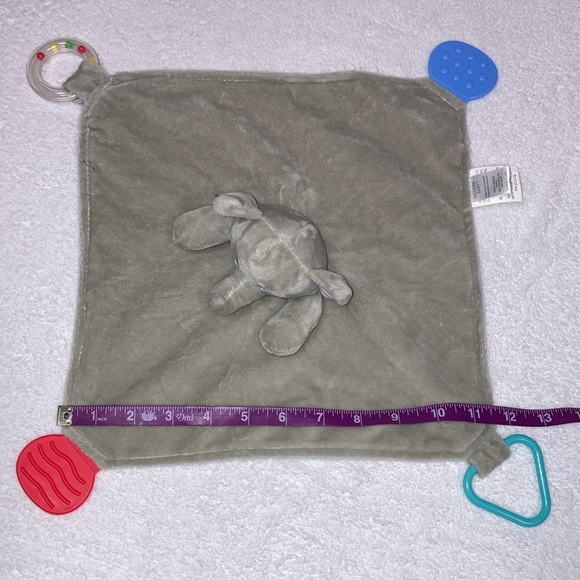 Modern Baby Snuggle Blankie ~Elephant ~Teether ~Rattle ~ Gray, White, Red & Blue - Picture 3 of 6